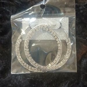 Rhinestone silver hoop earrings